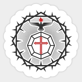 The cross is the diamond of God's love for man, the Dove is the power of the Holy Spirit and the crown of thorns Sticker